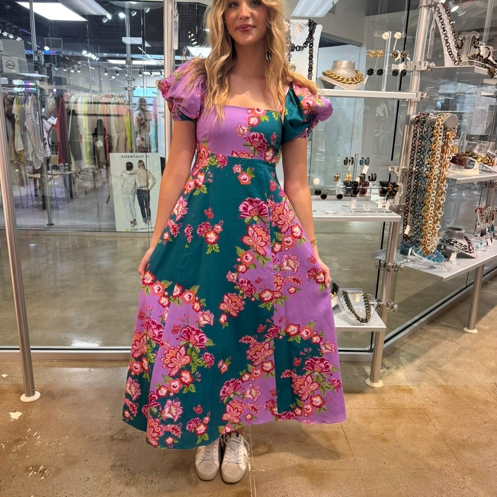 Alden Adair Vibrant Floral Maxi Dress in Purple and Green